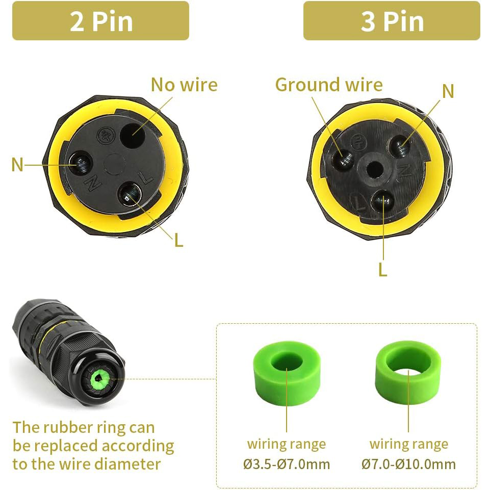 2 Way 2/3Pin IP68 Outdoor Wate - đánh giá và giá Outdoor Power Wire